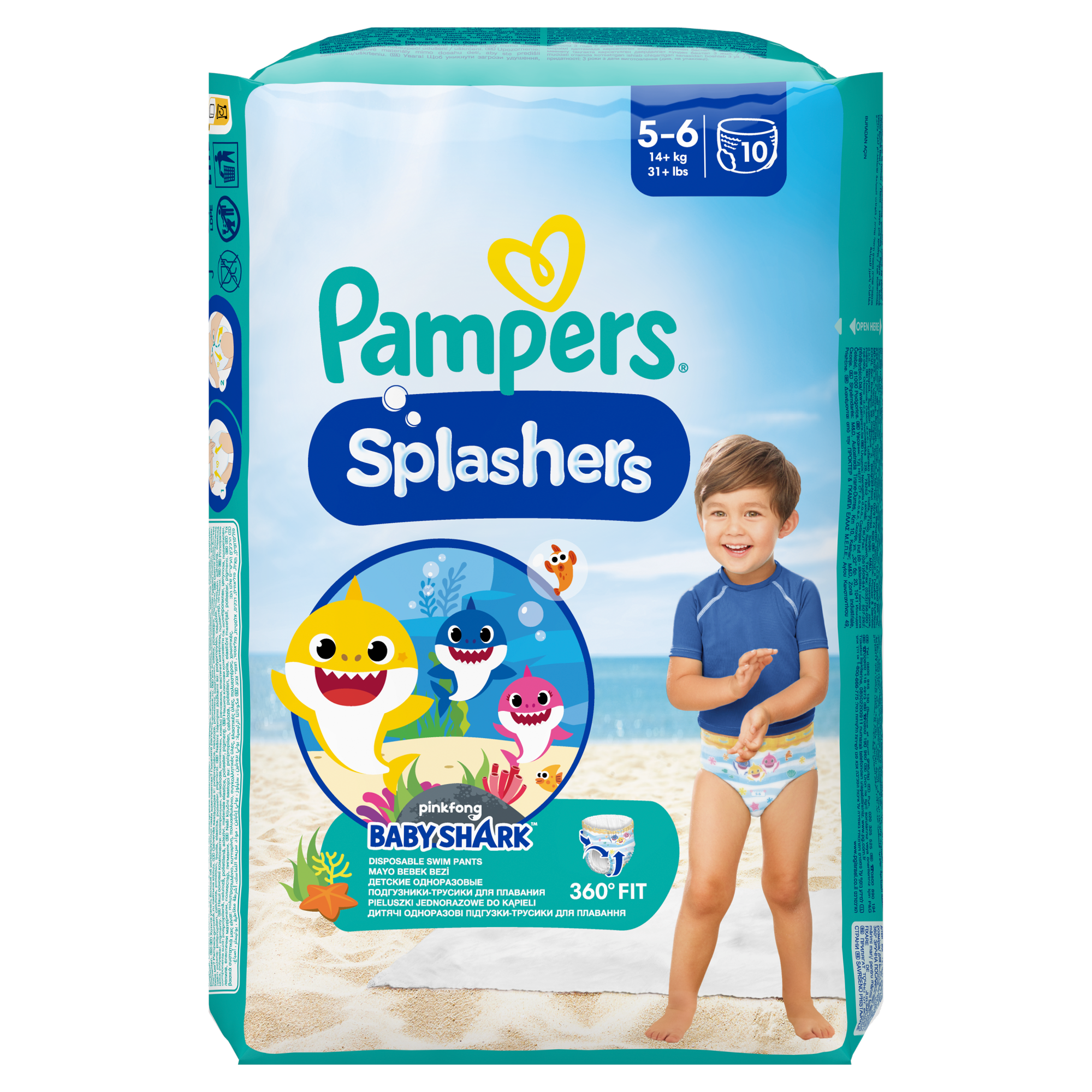 Pampers Splashers 5-6 jednorazowe pieluchomajtki do pływania 14+ kg - 10 szt. zdjęcie