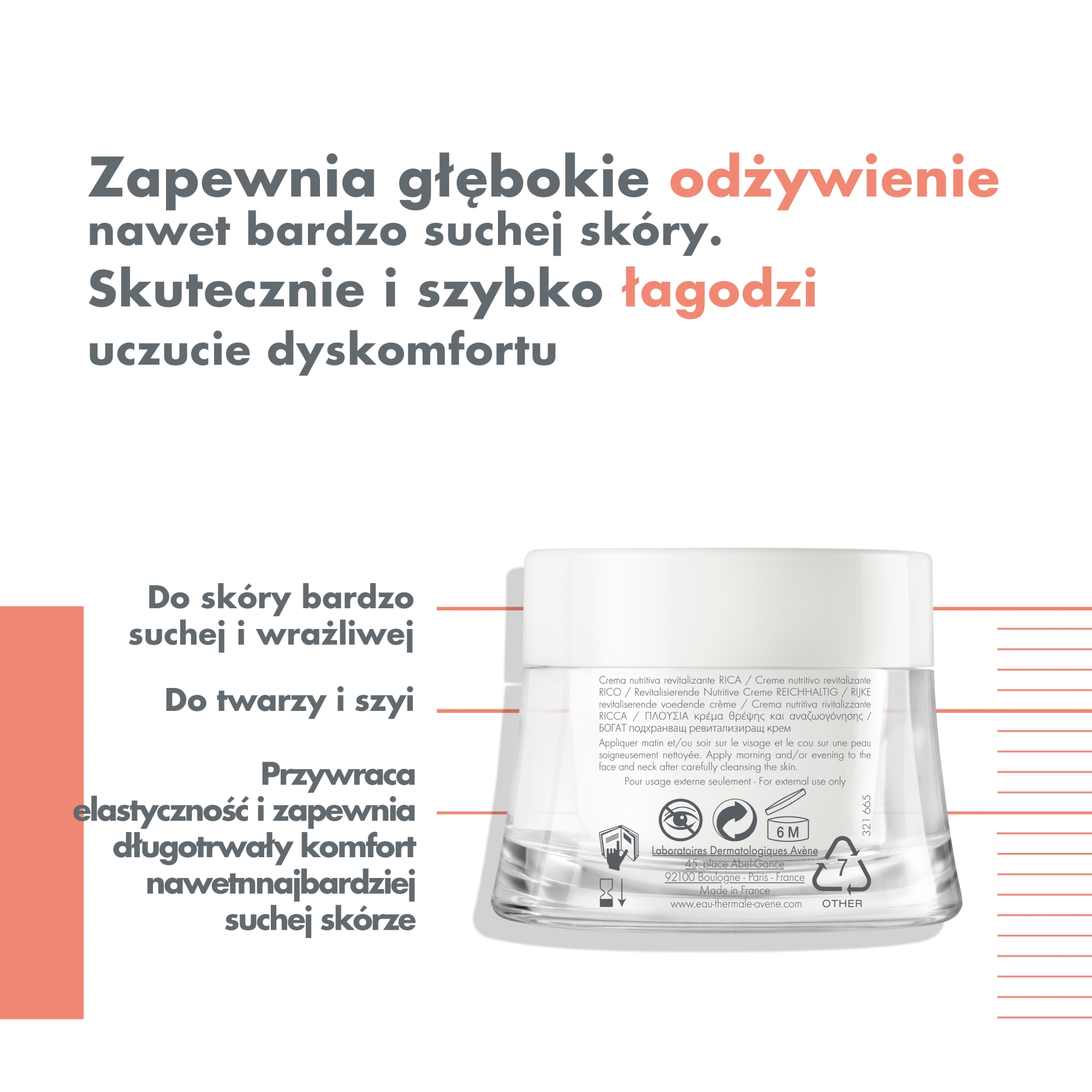 Avene RICH odżywczy krem rewitalizujący dla skóry wrażliwej i bardzo suchej, 50 ml