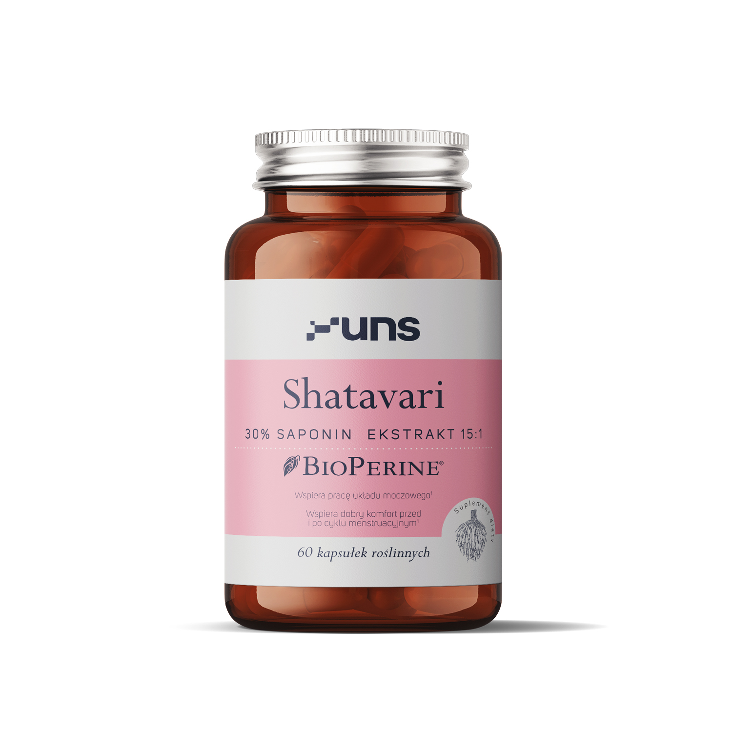 Uns Shatavari + Bioperine, 60 kapsułek