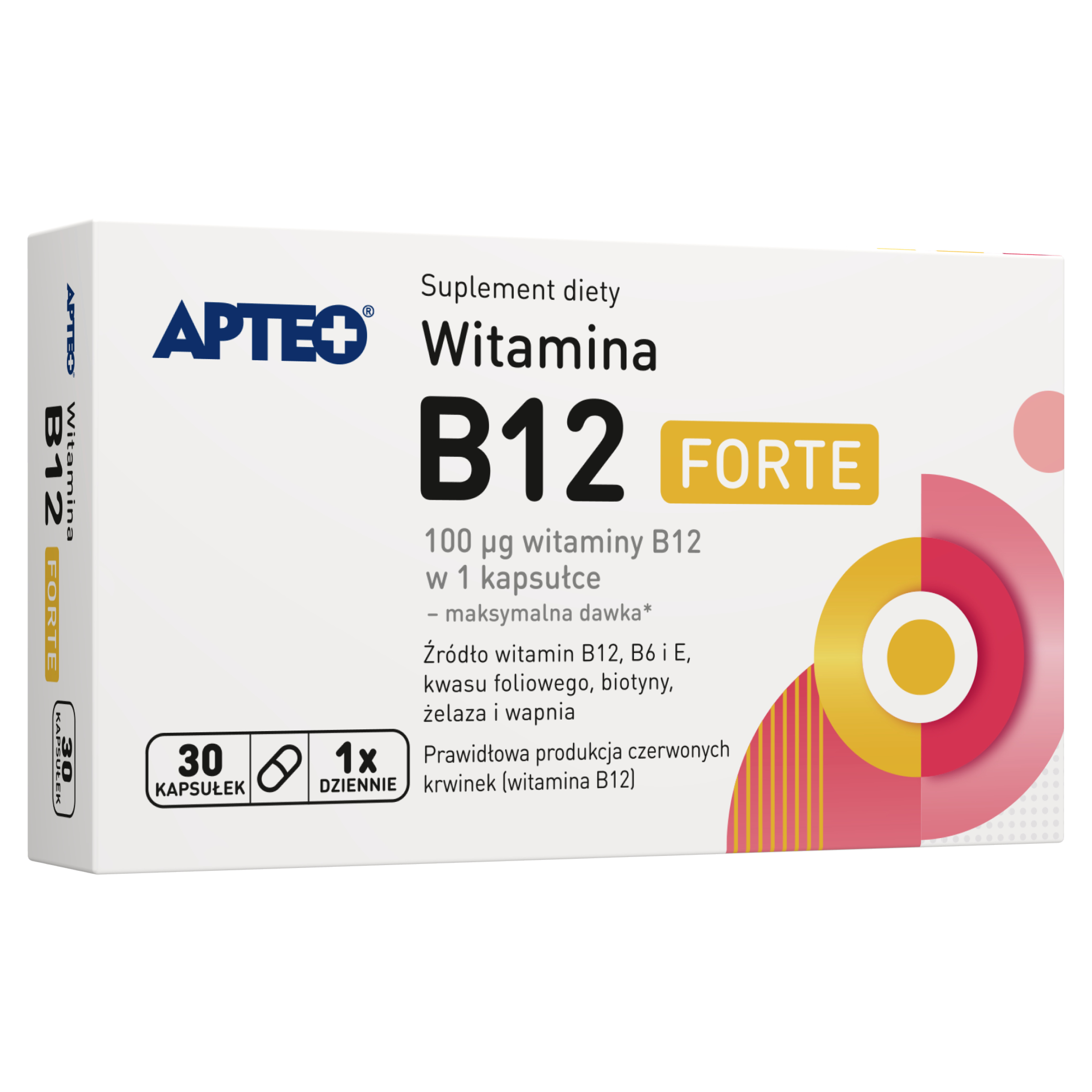 Apteo, Witamina B12 Forte, kapsułki, 30 sztuk zdjęcie