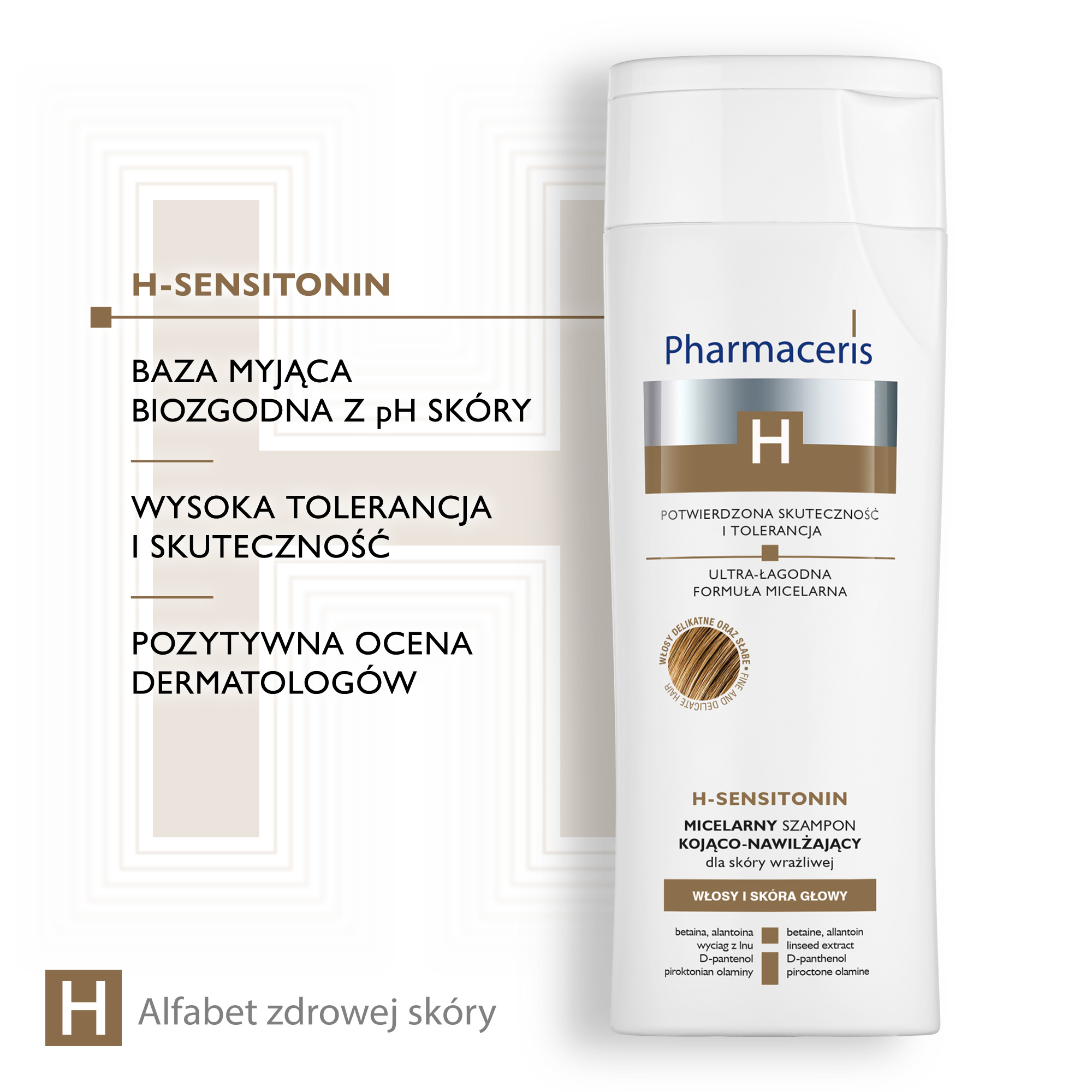 Pharmaceris H Sensitonin, micelarny szampon kojąco-nawilżający do skóry wrażliwej, 250 ml