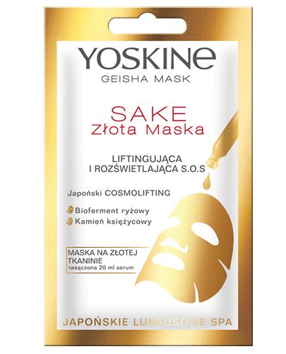 Yoskine Geisha Mask sake maska na złotej tkaninie 1 sztuka zdjęcie