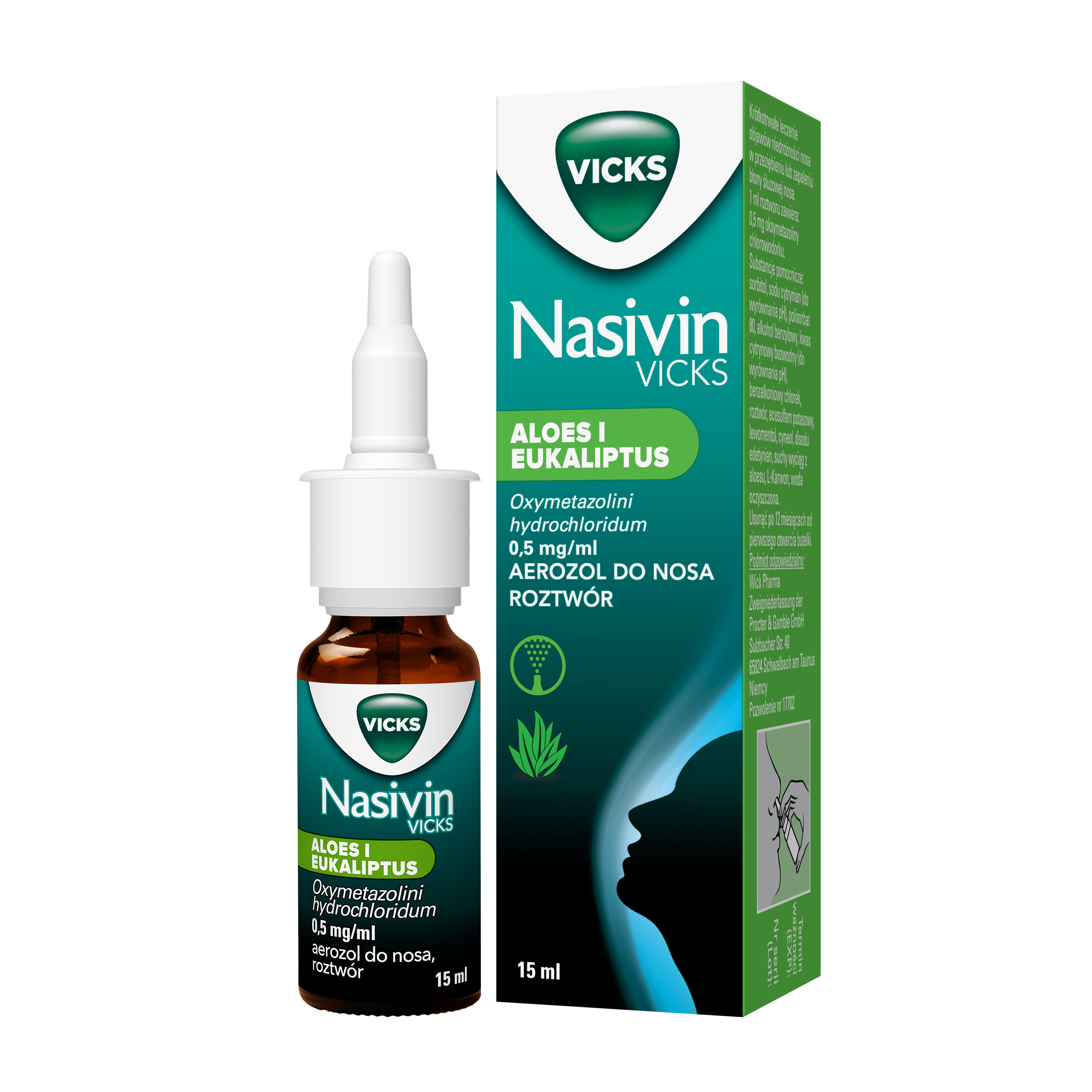 Nasivin Sinex Aloes i Eukaliptus 0,5mg/ml aerozol do nosa 15 ml zdjęcie