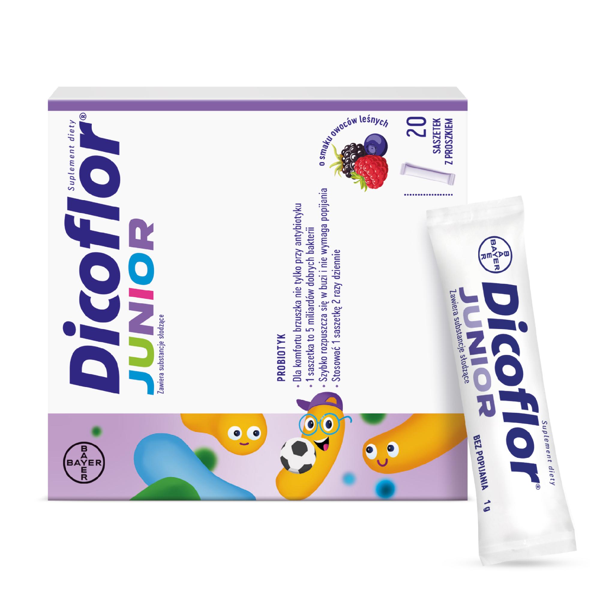 Bayer Dicoflor Junior o smaku owoców leśnych, saszetki, 20 sztuk zdjęcie