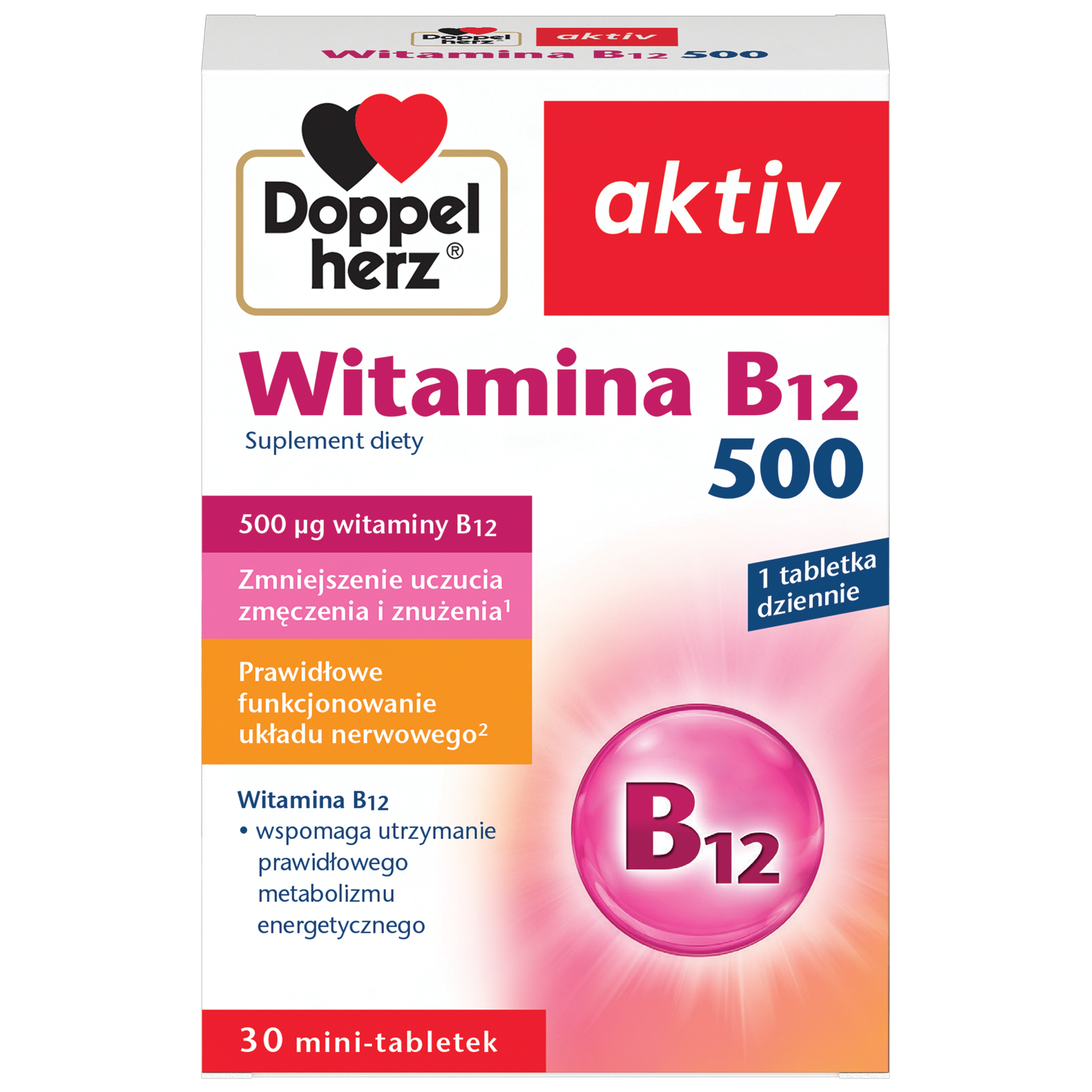 Doppelherz aktiv Witamina B12 500, tabletki, 30 sztuk zdjęcie