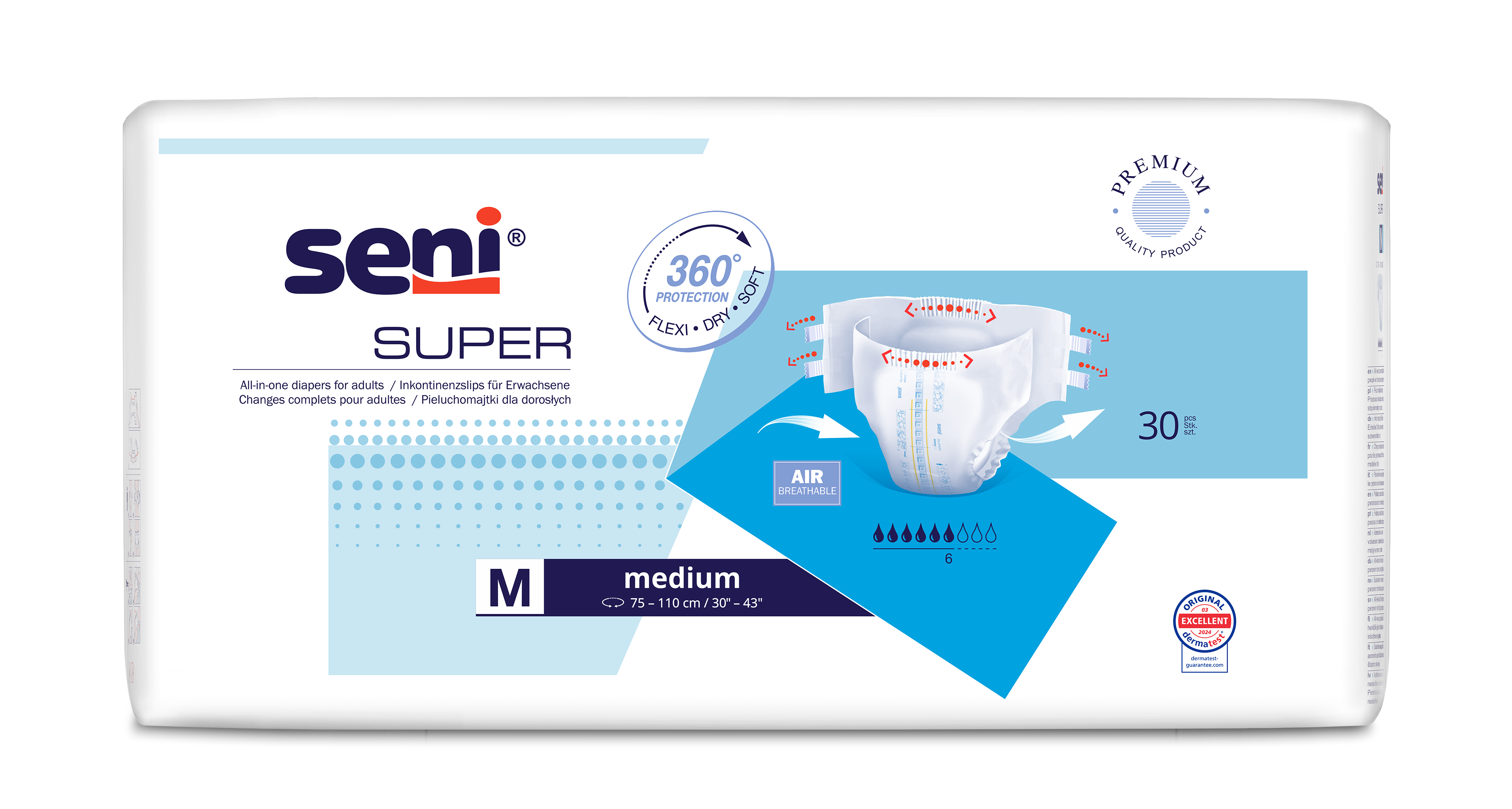 Seni Super, pieluchomajtki dla dorosłych zapinane na rzepy M, 30 sztuk