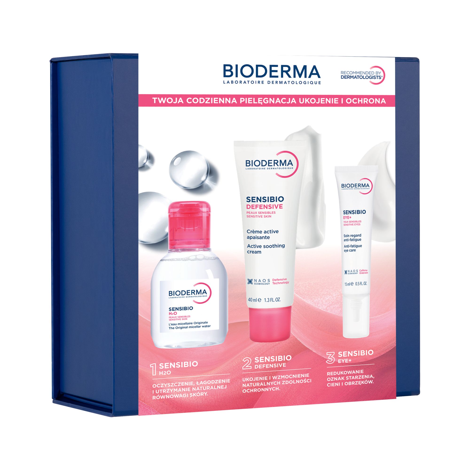 Bioderma Zestaw Xmass 2025 Sensibio Defensive + Eye+H2O, krem Defensive, 40 ml + krem pod oczy, 15 ml + woda micelarna, 100 ml zdjęcie