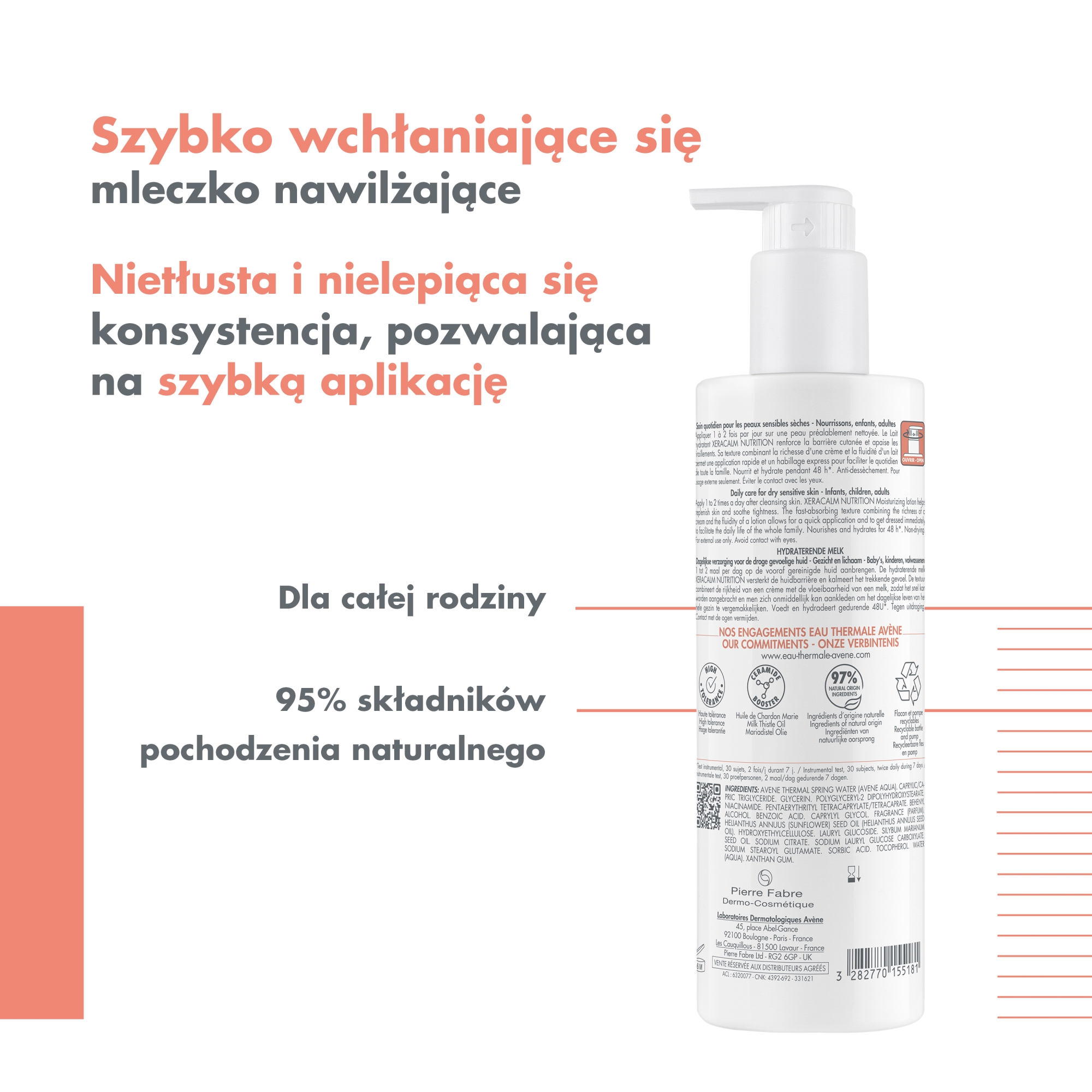 AVENE XERACALM NUTRITION Mleczko nawilżające, 400 ml
