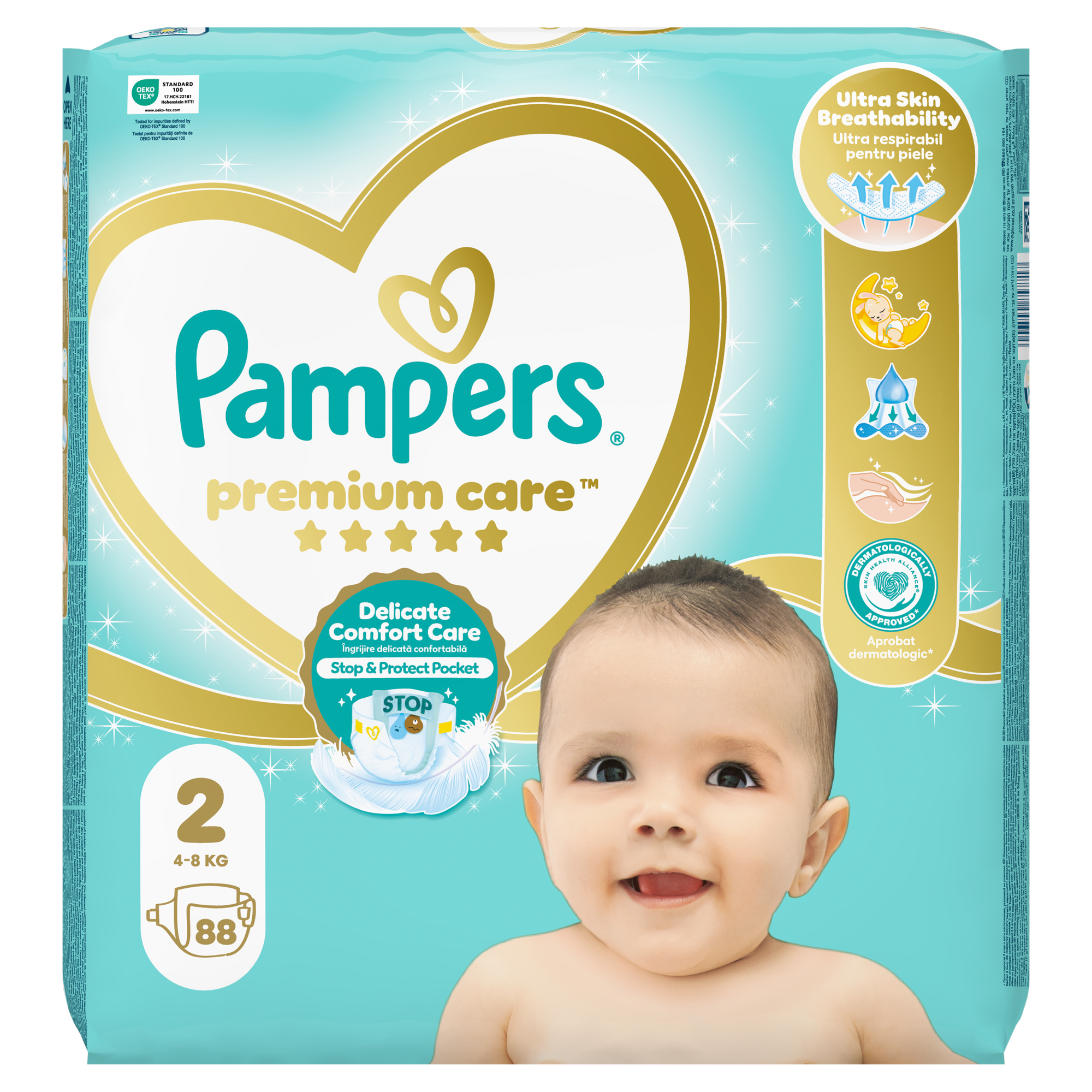 Pampers Premium Care pieluszki rozmiar 2, 4 kg - 8 kg, 88 sztuk  zdjęcie
