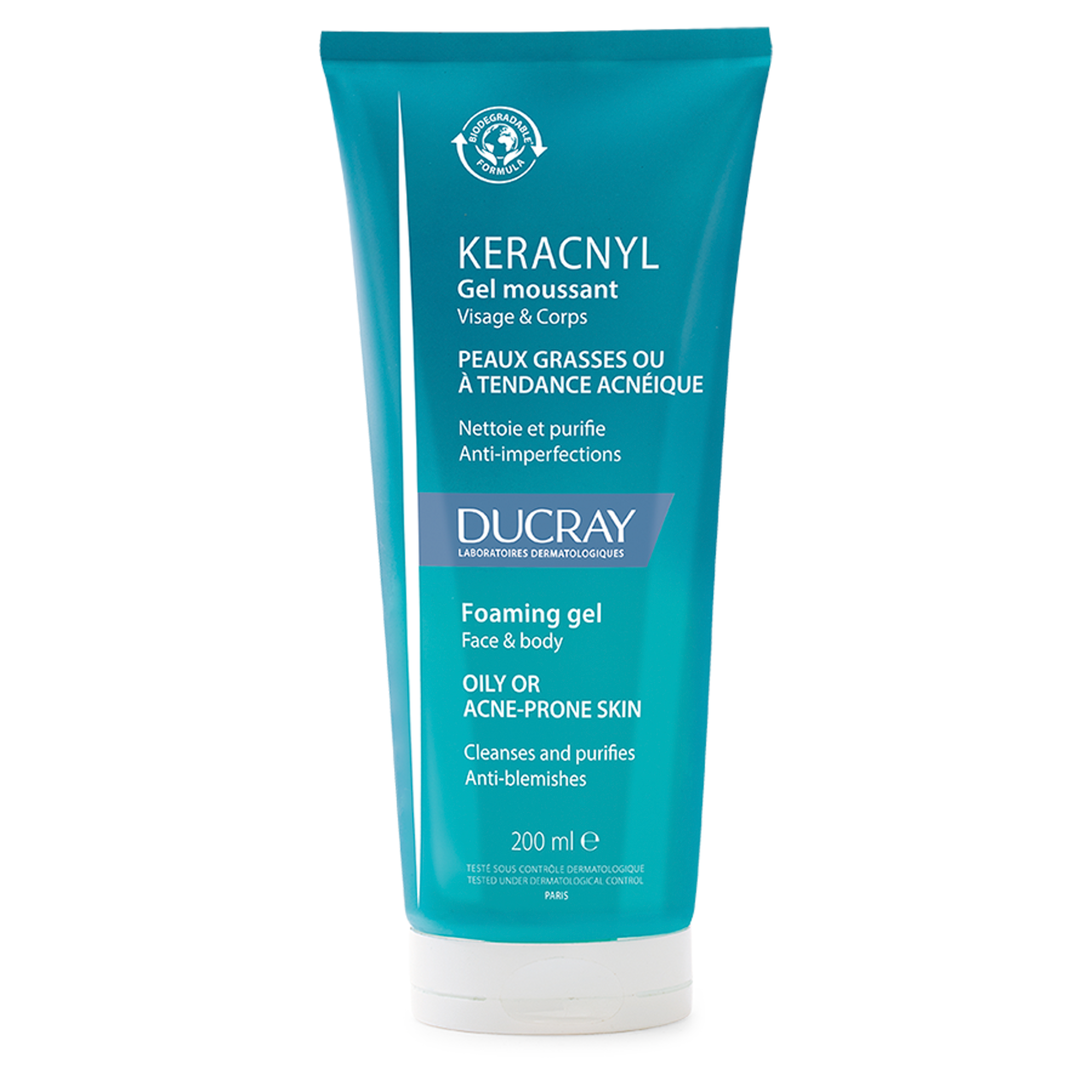 Ducray Keracnyl Żel pieniący twarz i ciało skóra przetłuszczająca się lub skłonna do trądziku, 200 ml zdjęcie