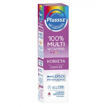 Plusssz 100% Multiwitamina Kobieta Complex smak malina-pomarańcza 20 tabletek musujących