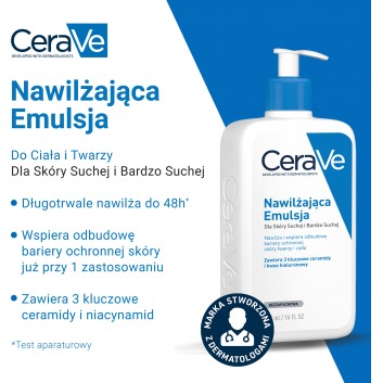 CERAVE, nawilżająca emulsja do twarzy i ciała do skóry suchej i bardzo suchej, 236 ml