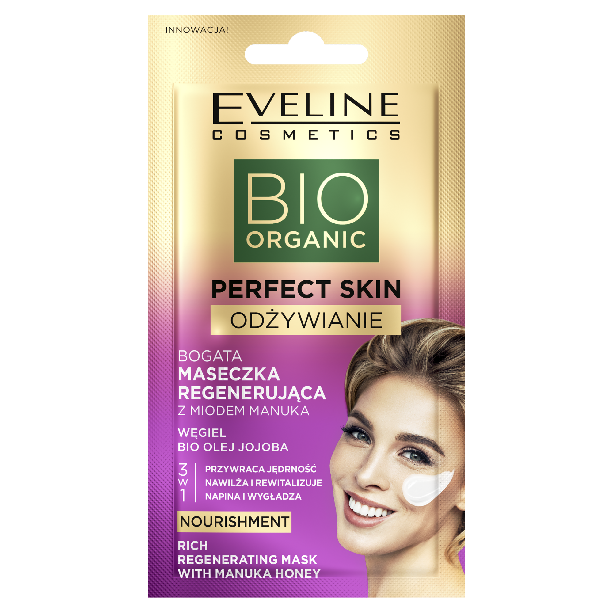 Eveline Bio Organic Perfect Skin Odżywianie Bogata maseczka regenerująca z miodem manuka, 8 ml zdjęcie