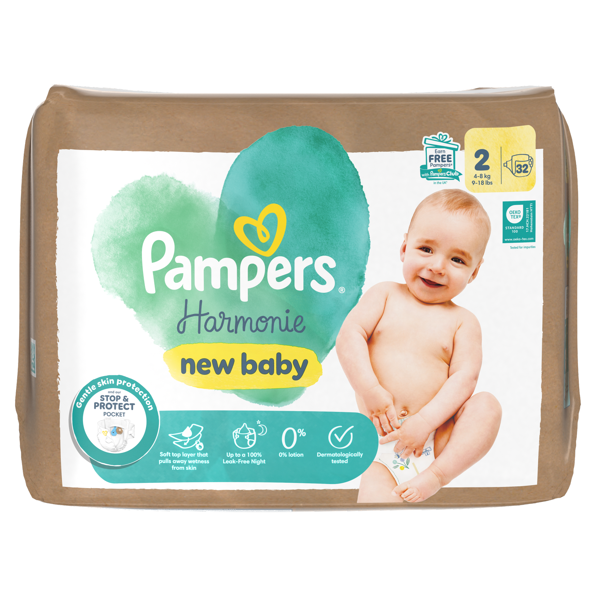 Pampers Harmonie Baby Pieluszki, rozmiar 2, 4 kg-8 kg, 32 sztuk zdjęcie
