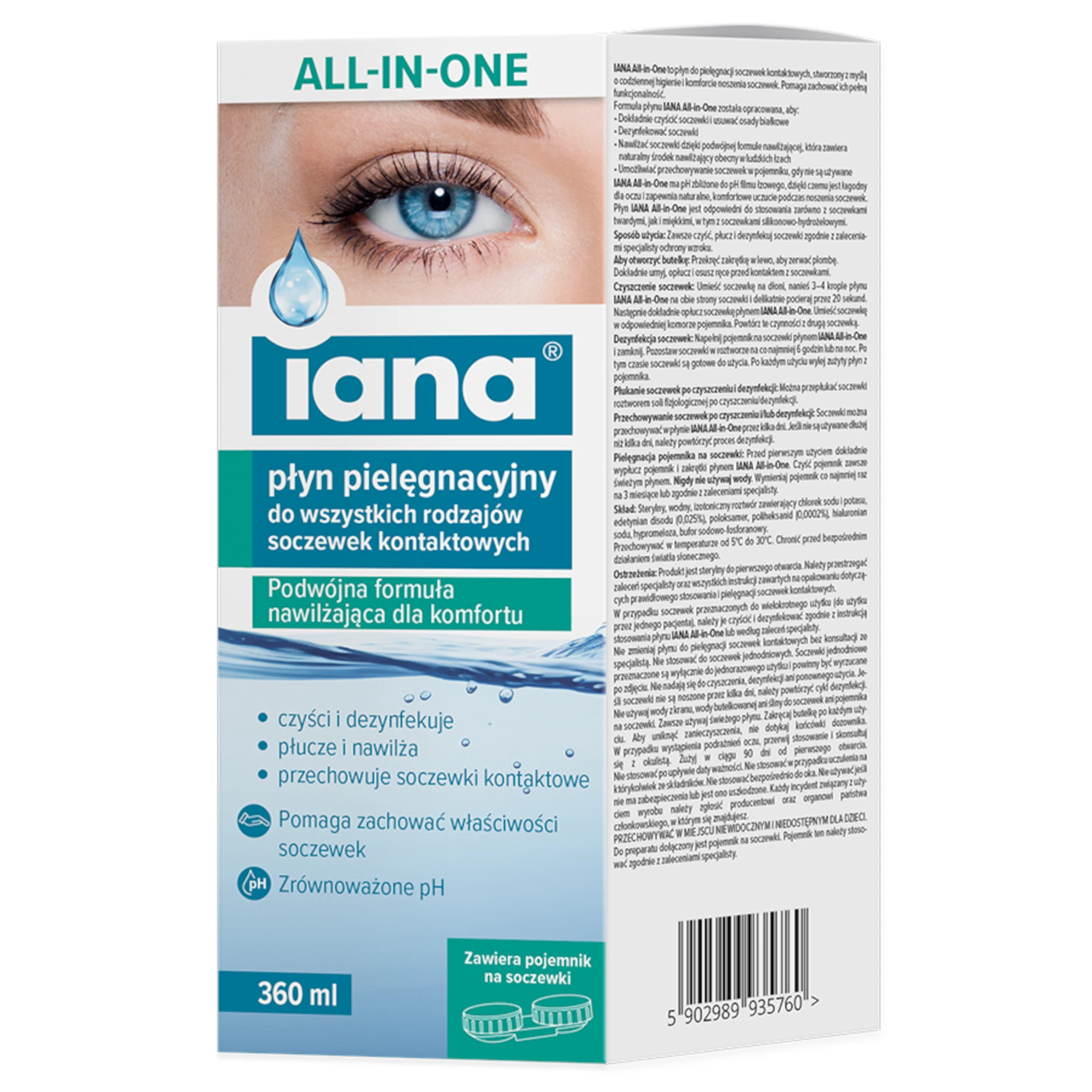 Iana All-in-One Płyn pielęgnacyjny do soczewek kontaktowych, 360 ml