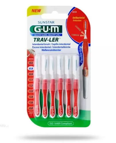 GUM Trav-Ler szczoteczki międzyzębowe 0,8mm 6 sztuk zdjęcie