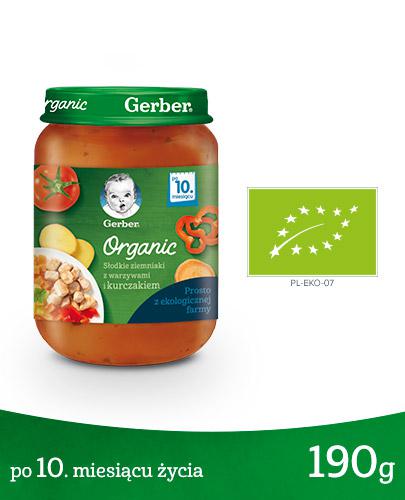 GERBER ORGANIC Słodkie ziemniaki z warzywami i kurczakiem po 10 miesiącu - 190 g - cena, opinie, składniki  zdjęcie