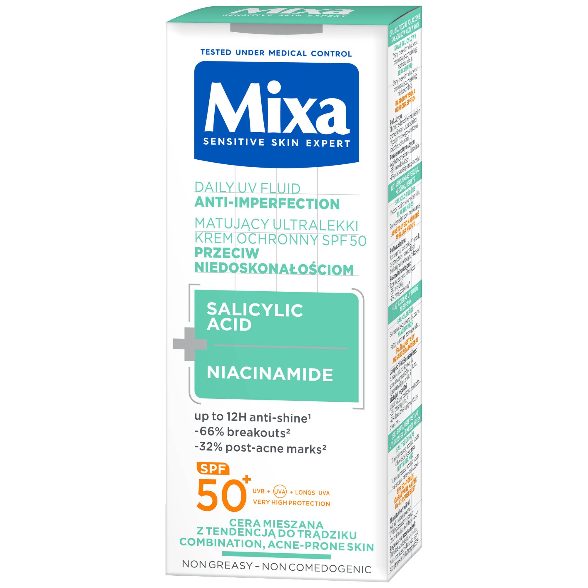 Mixa Matujący ultralekki krem ochronny SPF50 przeciw niedoskonałościom, 40 ml