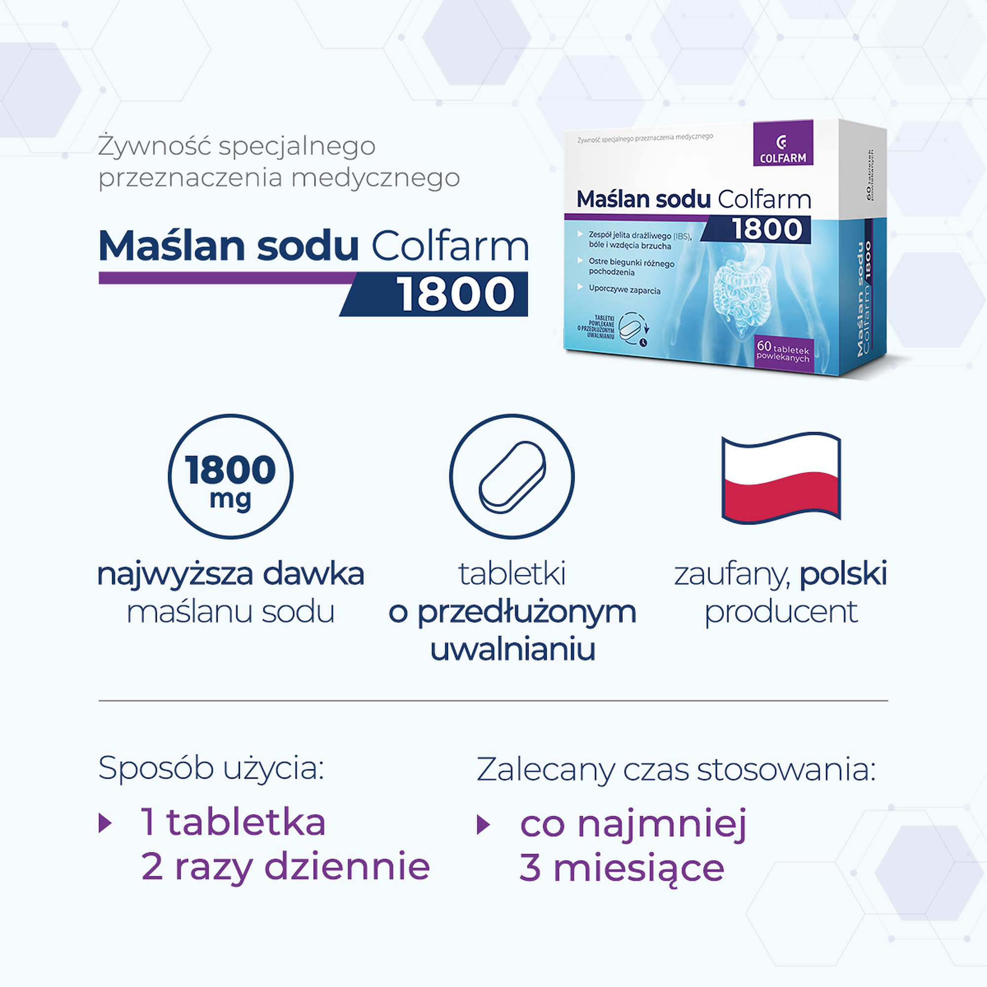 Maślan Sodu 1800 Colfarm, tabletki powlekane, 60 sztuk