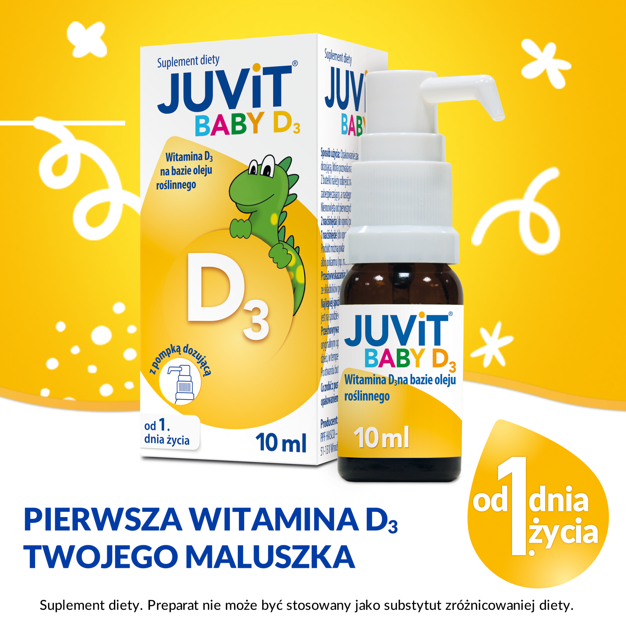 Juvit Baby D3, krople z pompką, 10 ml