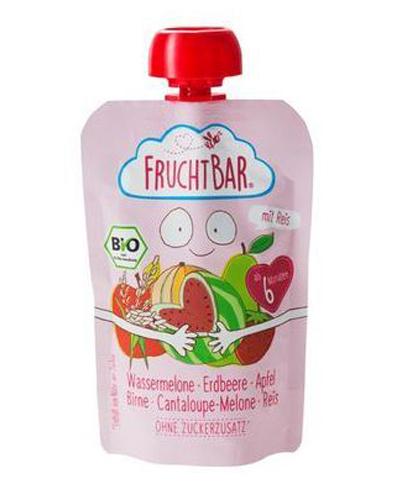 Fruchtbar Ekologiczny mus owocowy z ziarnami - arbuz, truskawka, jabłko, gruszka, melon, ryż, 100 g zdjęcie