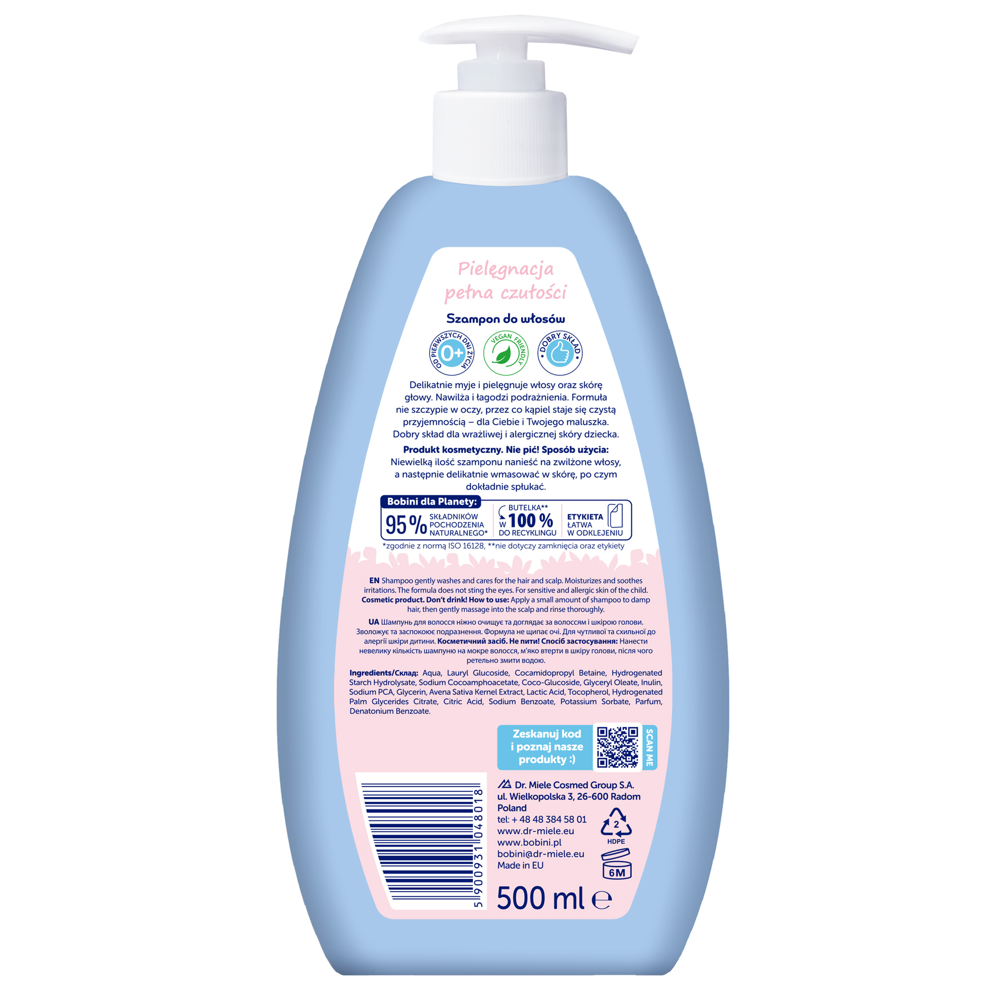 Bobini Baby hypoalergiczny szampon do włosów, 500 ml