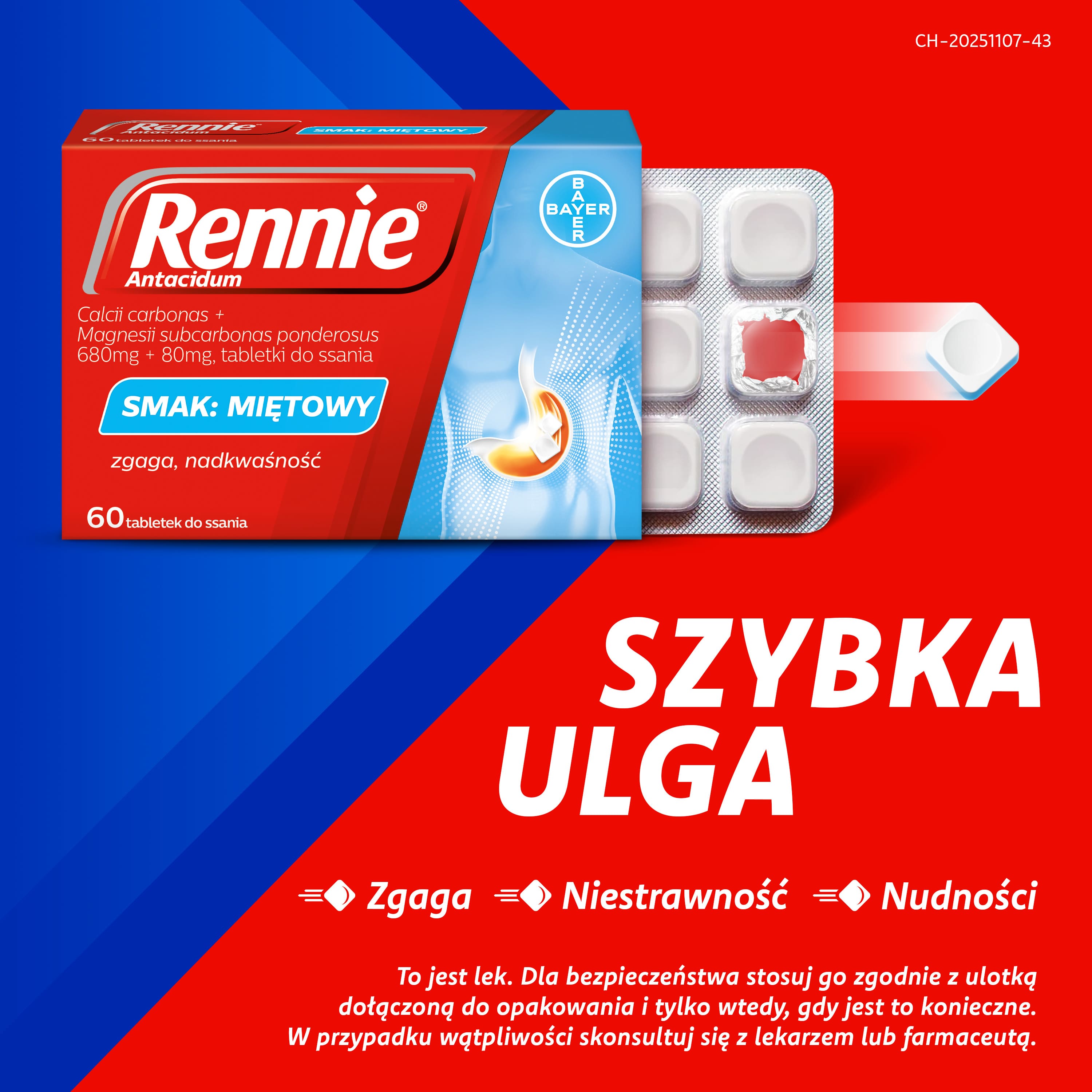 Rennie Antacidum, 680 mg + 80 mg, 60 tabletek do ssania