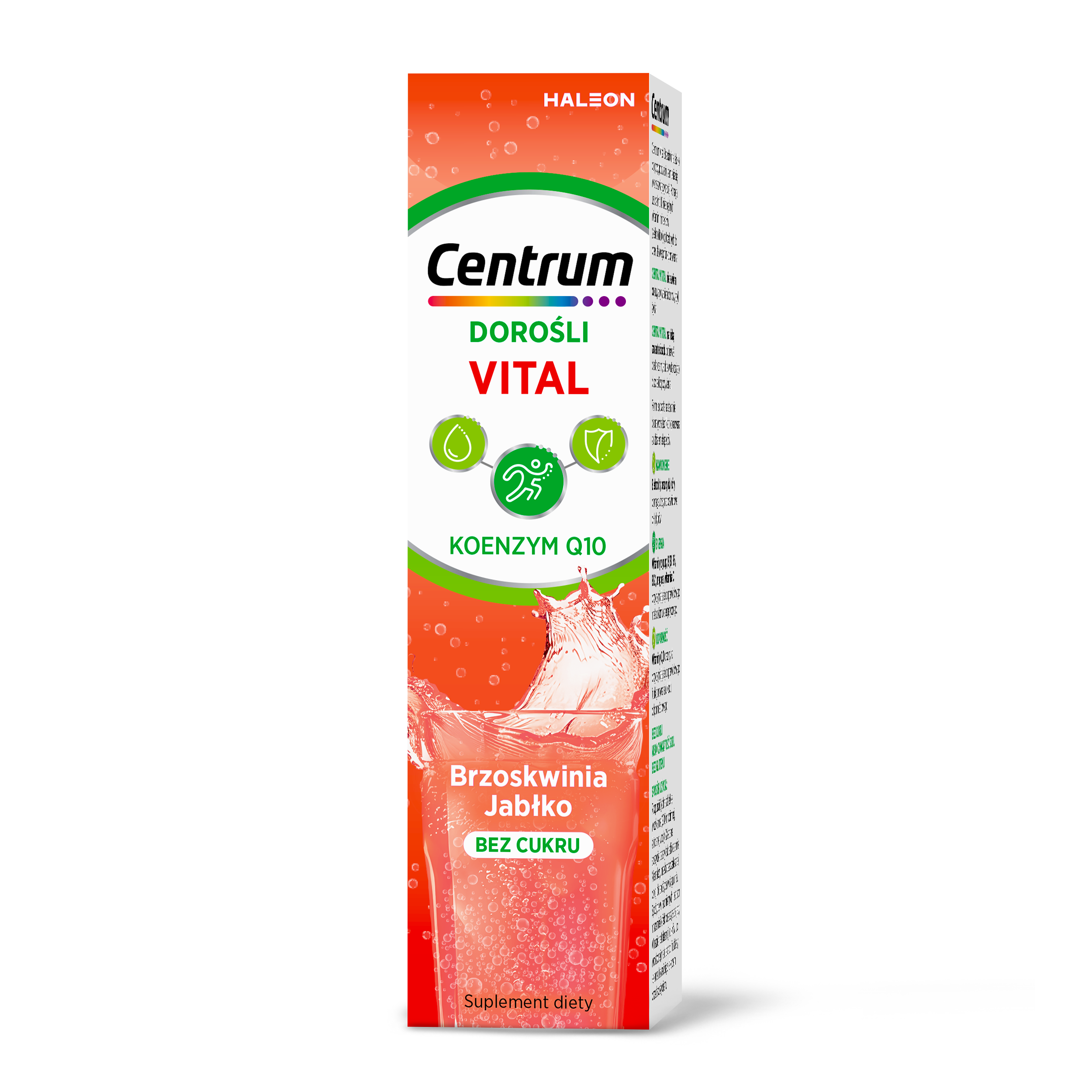 Centrum Vital Dorośli, smak brzoskwiniowo jabłkowy, bez cukru, tabletki musujące, 20 sztuk