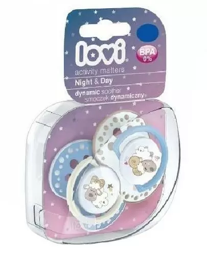 LOVI Dynamiczny smoczek uspokajający niebieski 3-6 m-cy NIGHT&DAY 22/810 - 2 szt. zdjęcie
