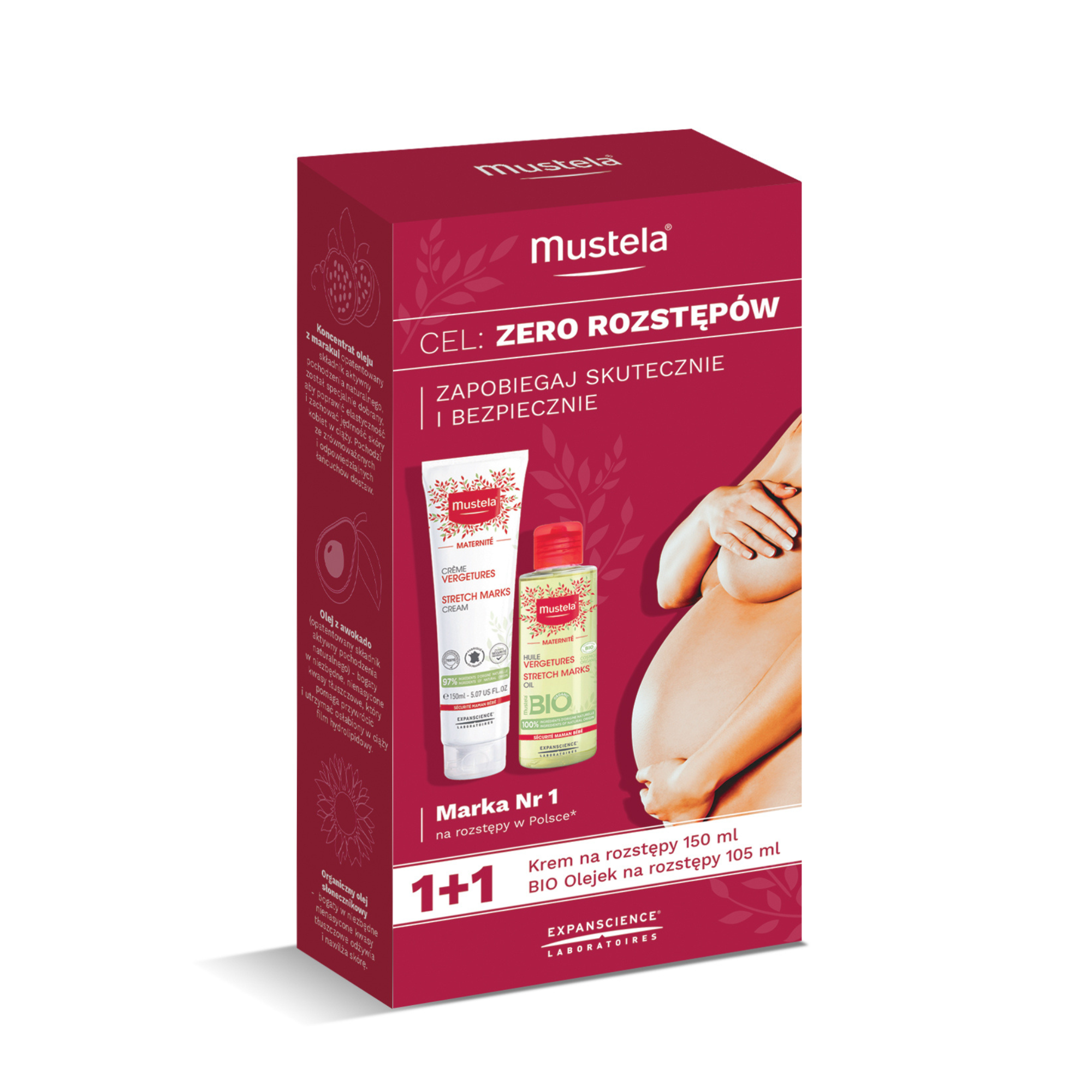 Mustela Zestaw Maternite Krem na rozstępy, 150 ml, BIO Olejek na rozstępy, 105 ml zdjęcie