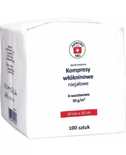 Apteczka ABC Kompresy włókninowe niejałowe 4 warstwowe 10 cm x 10 cm 100 sztuk zdjęcie