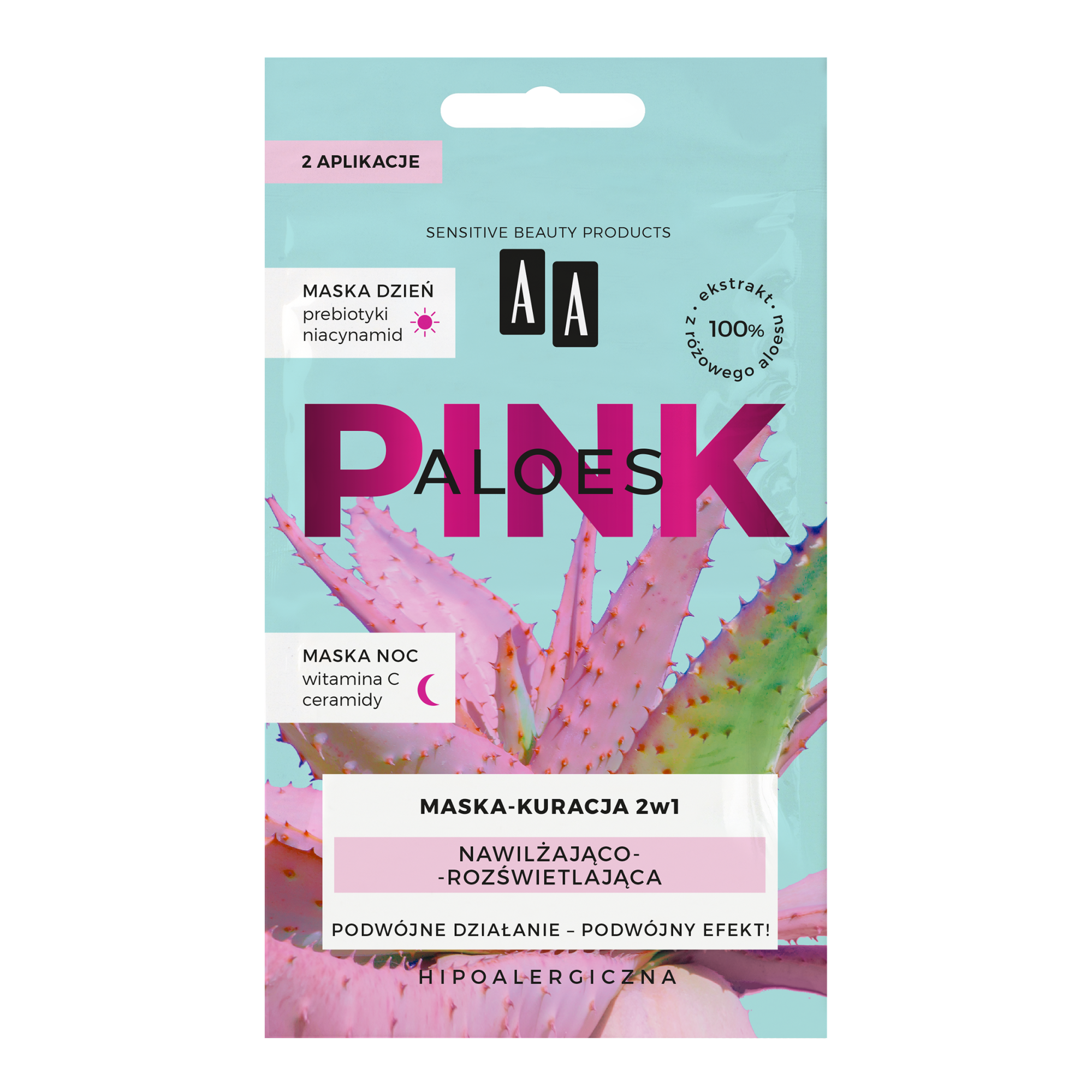 AA Aloes Pink Maska-kuracja 2w1 nawilżająco-rozświetlająca dzień i noc 1 sztuka zdjęcie
