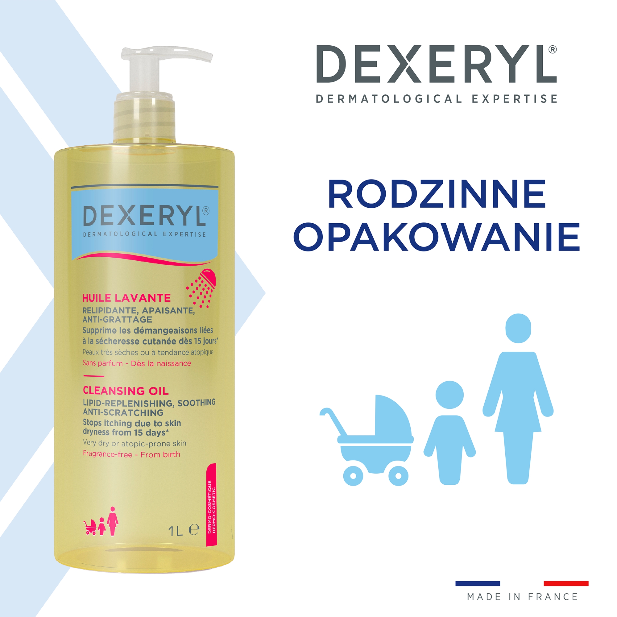 Dexeryl, Olejek do mycia dermokosmetyczny, uzupełniający lipidy łagodzący przeciw drapaniu, 1000 ml