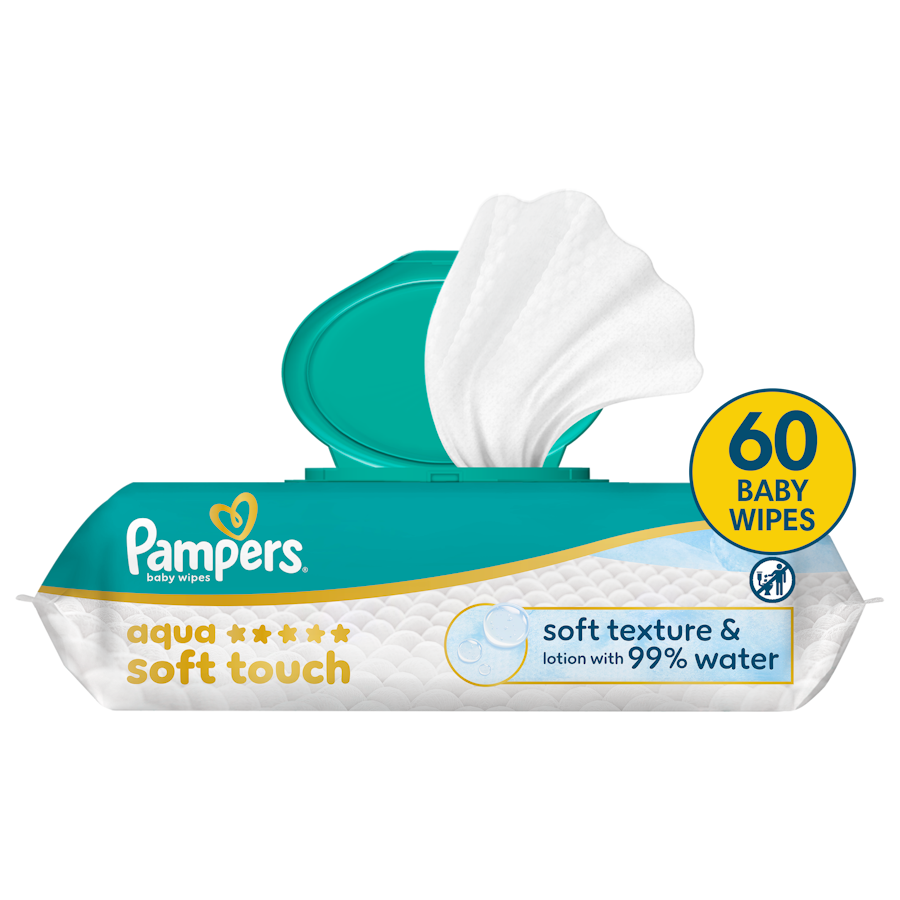 Pampers Aqua Soft Touch, chusteczki nawilżane dla dzieci, 60 sztuk zdjęcie