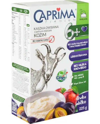 Caprima, Kaszka owsiana z pełnym mlekiem kozim, śliwka-jabłko, od 6. miesiąca życia, 225 g  zdjęcie