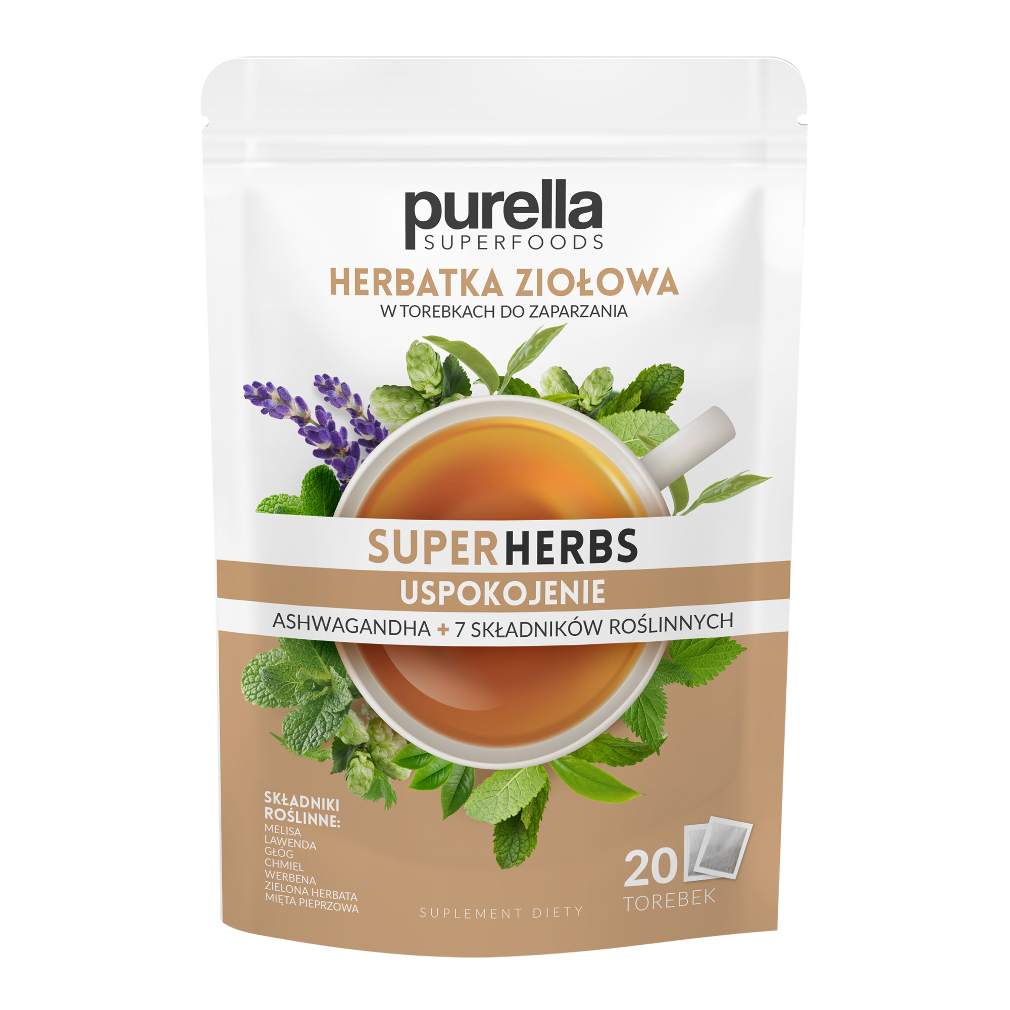 Purella Superfoods SuperHerbs mieszanka ziół do zaparzania Uspokojenie 20 saszetek zdjęcie