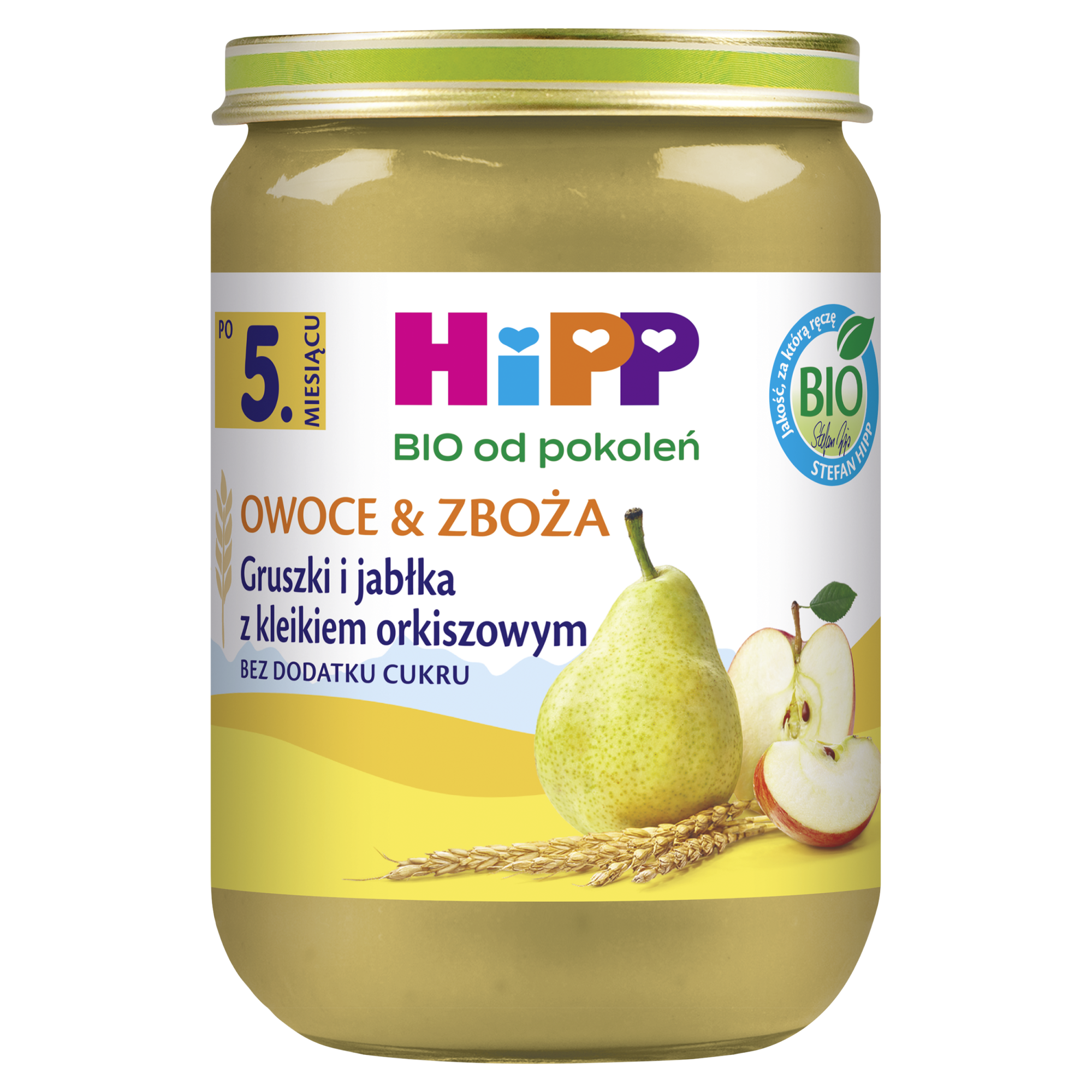 HiPP BIO od pokoleń, Gruszki i jabłka z kleikiem orkiszowym, po 5. m-cu, 190 g zdjęcie