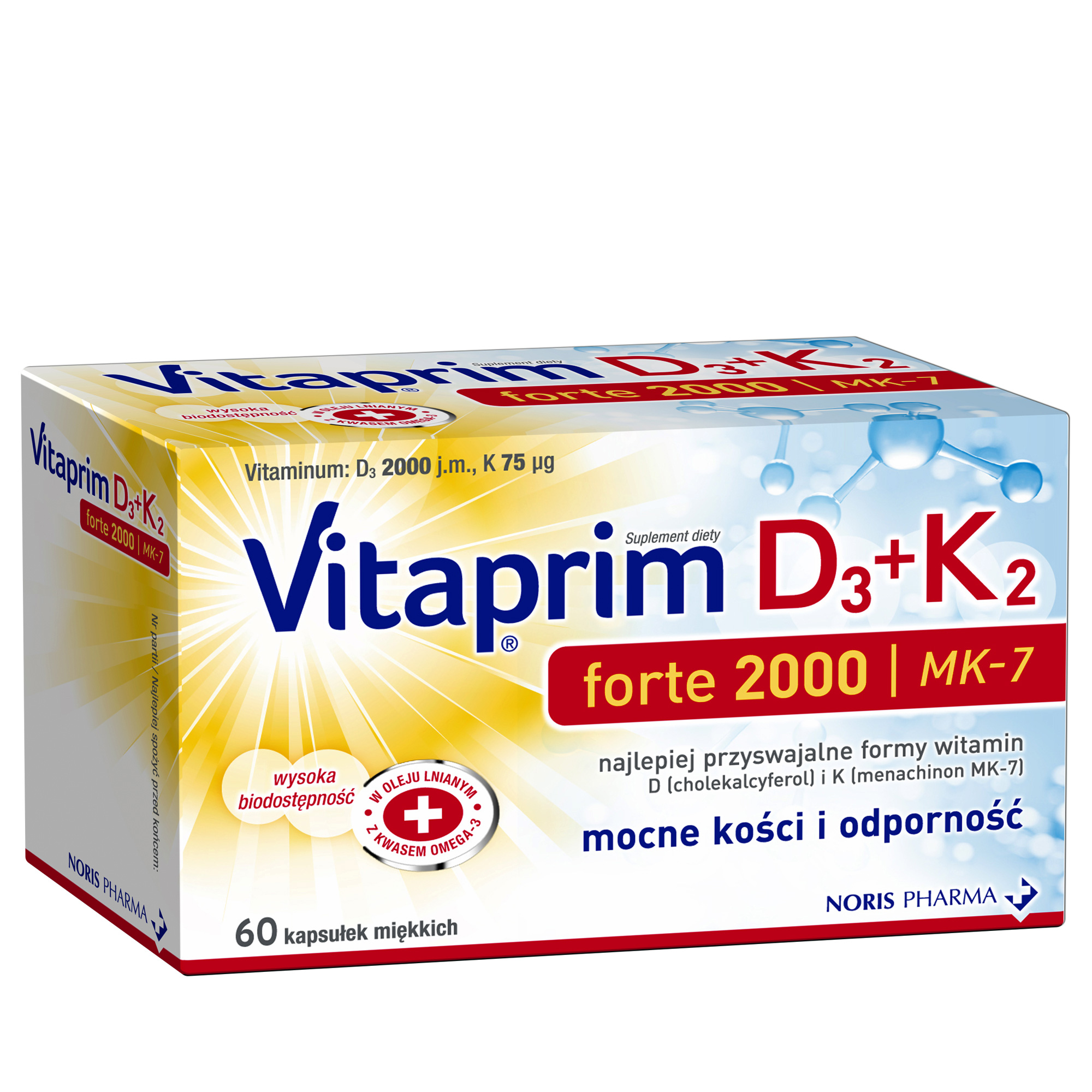 Vitaprim D3 Forte 2000 + K2, kapsułki, 60 sztuk