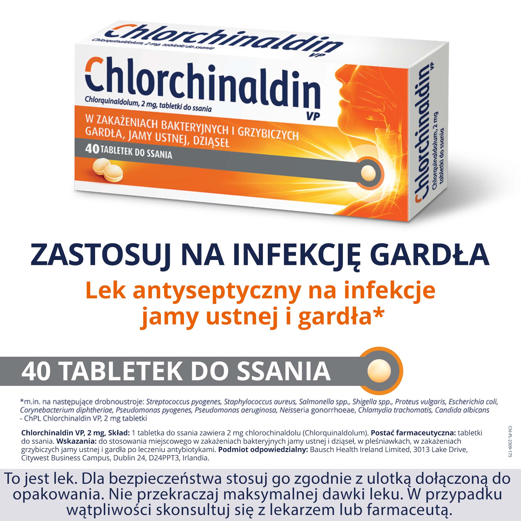 Chlorchinaldin VP, 2 mg, tabletki do ssania, 40 sztuk