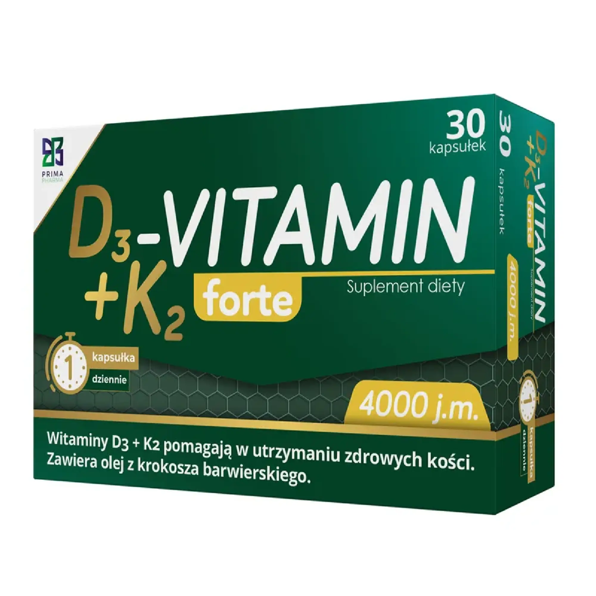 Prima Pharma D3+K2 Vitamin Forte 4000 j.m. kapsułki, 30 sztuk zdjęcie