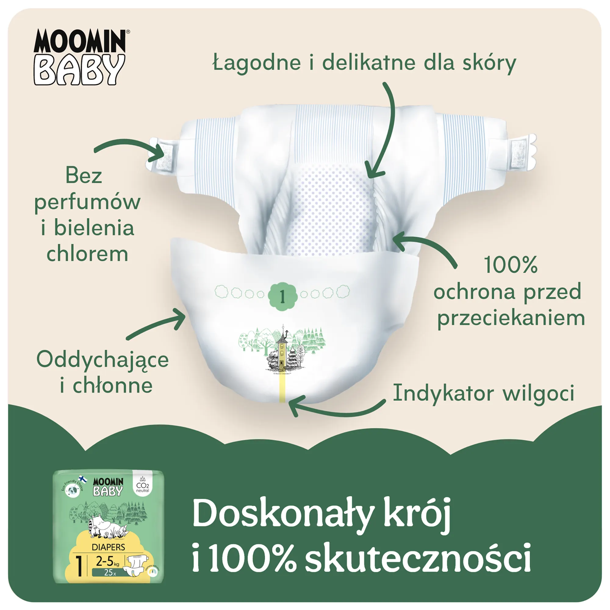Moomin Baby NEWBORN 1 2-5 kg Pieluszki 25 sztuk