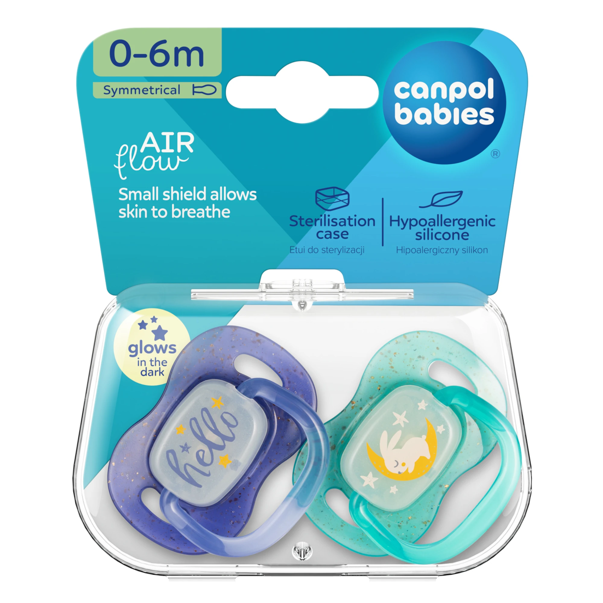 Canpol babies Smoczek uspokajający silikonowy 0-6m NightGlow blue, 2 sztuki zdjęcie