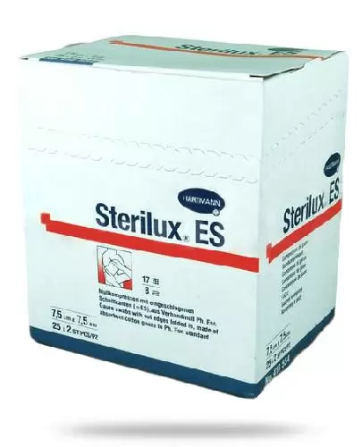 Hartmann Sterilux ES kompresy jałowe z gazy bawełnianej 17 nitek 8 warstw 7,5cm x 7,5cm 25 x 2 sztuk zdjęcie