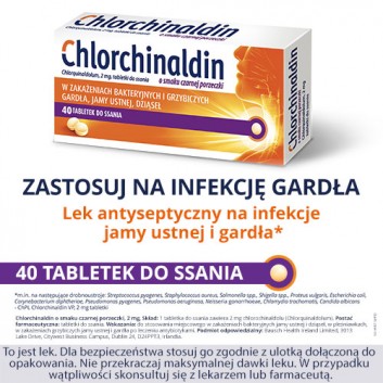 Chlorchinaldin, 2 mg, tabletki do ssania o smaku czarnej porzeczki, 40 sztuk