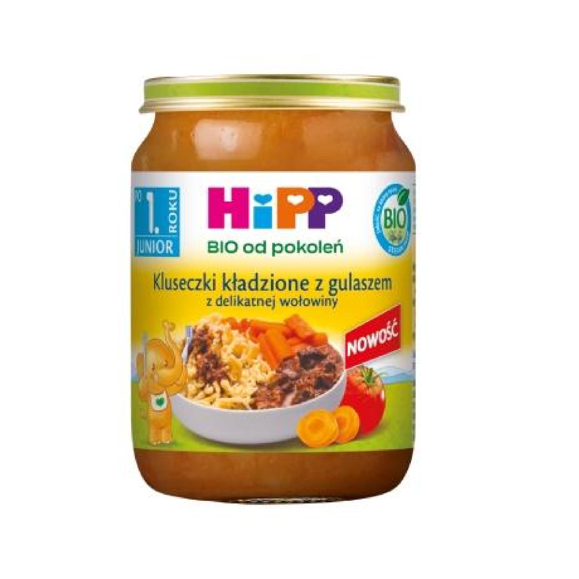 Hipp Bio od pokoleń, Kluseczki kładzione z gulaszem z delikatnej wołowiny, po 1. roku, 250 g zdjęcie