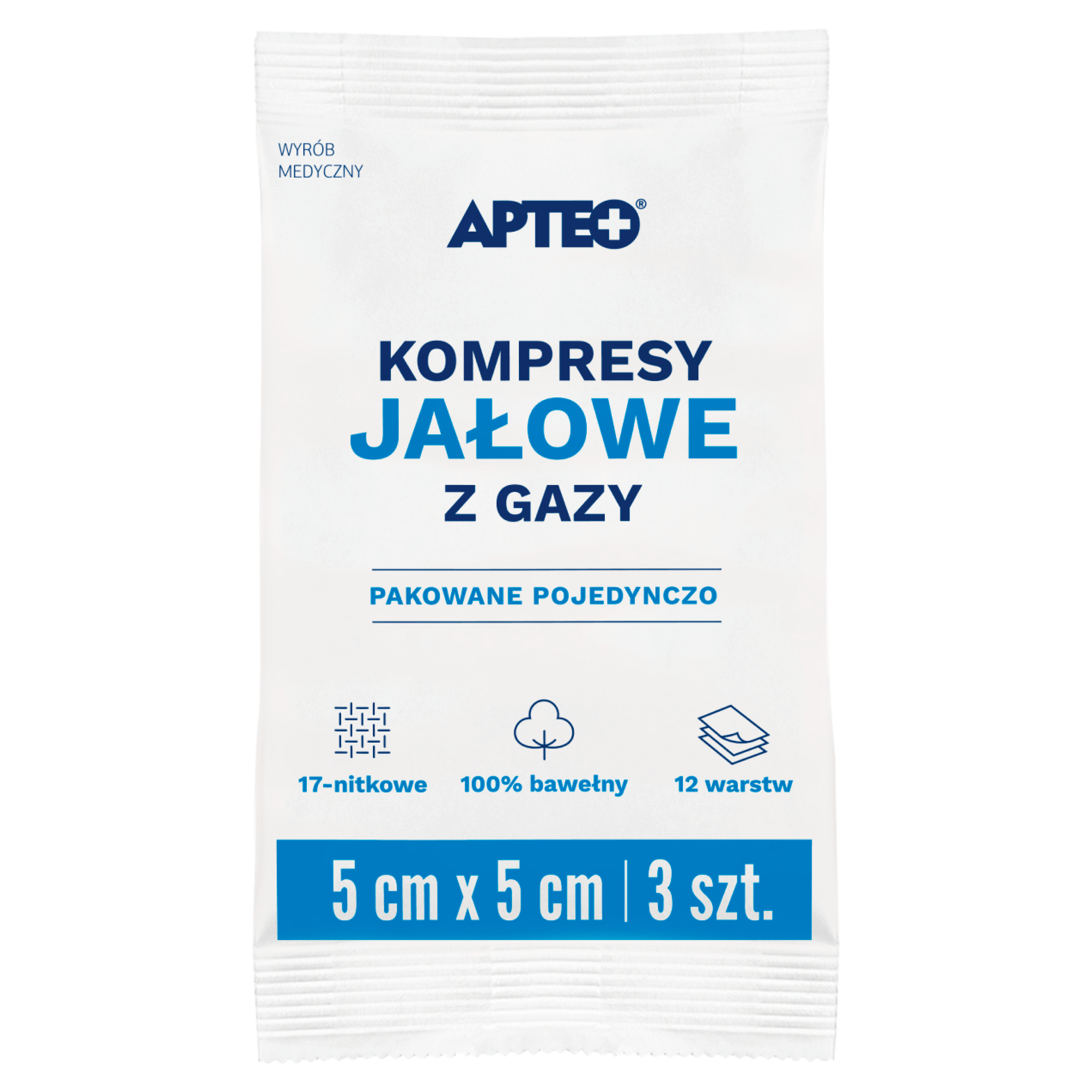 Apteo Care Kompresy jałowe 5 cm x 5 cm, 3 sztuki zdjęcie