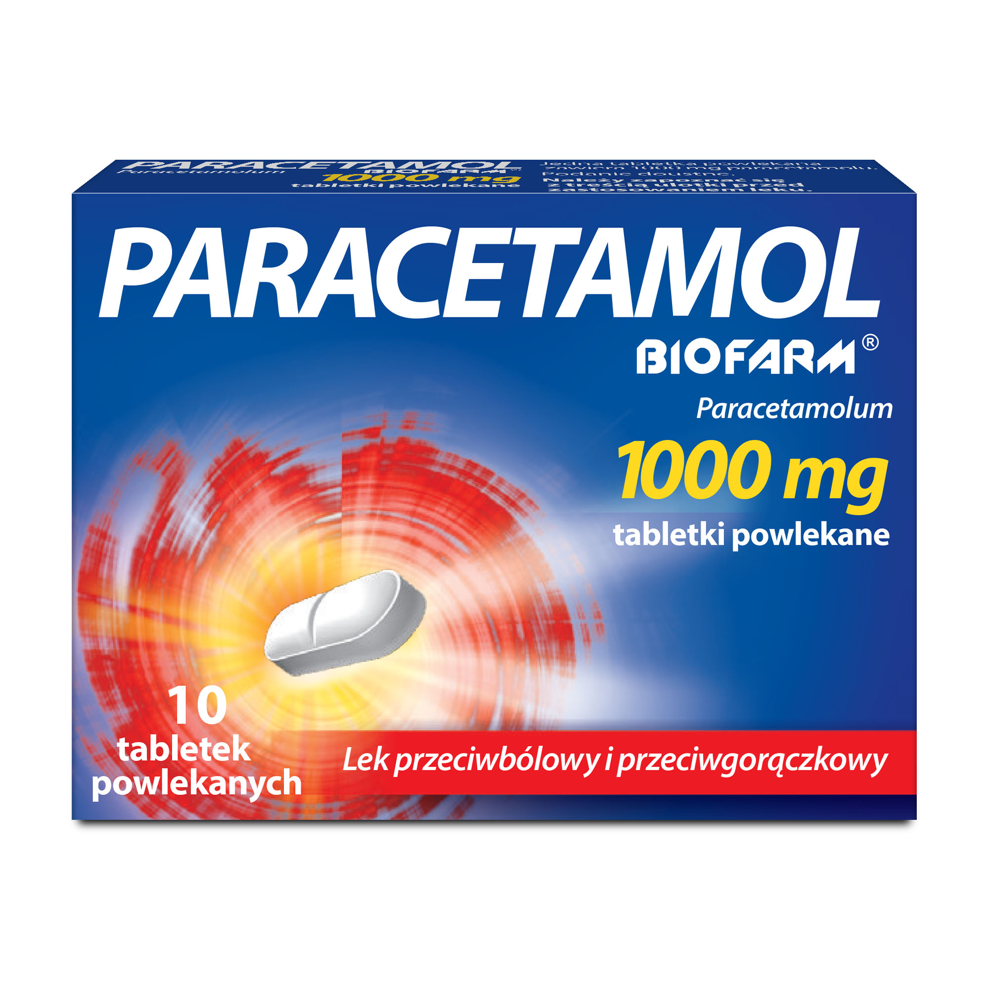 Paracetamol Biofarm, 1000 mg, tabletki powlekane, 10 sztuk
