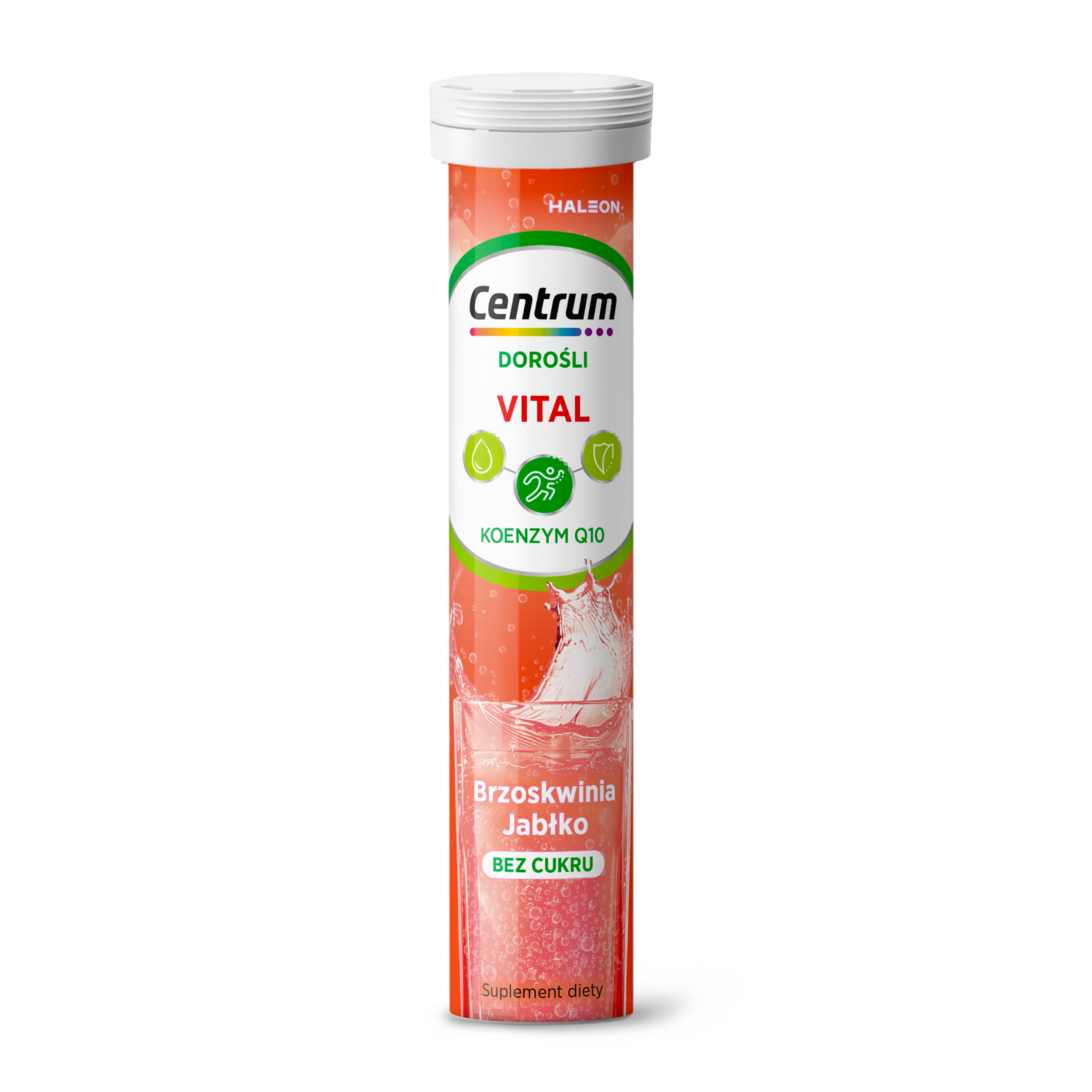 Centrum Vital Dorośli, smak brzoskwiniowo jabłkowy, bez cukru, tabletki musujące, 20 sztuk zdjęcie