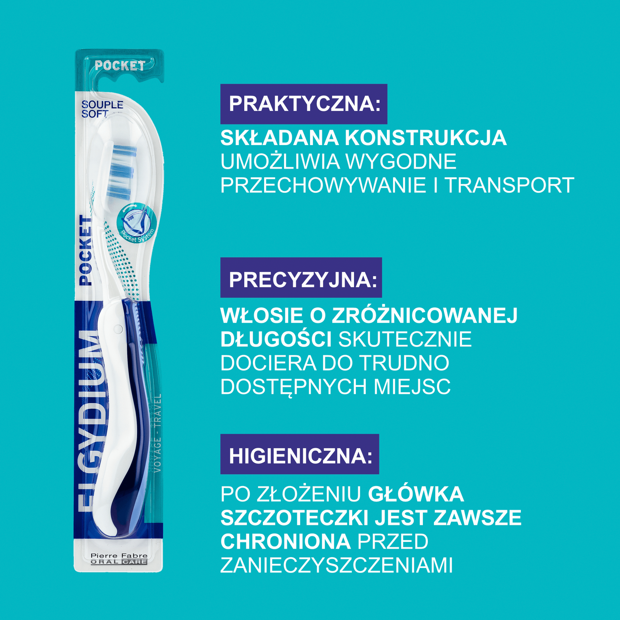 ELGYDIUM Pocket składana turystyczna szczoteczka do zębów 1 sztuka