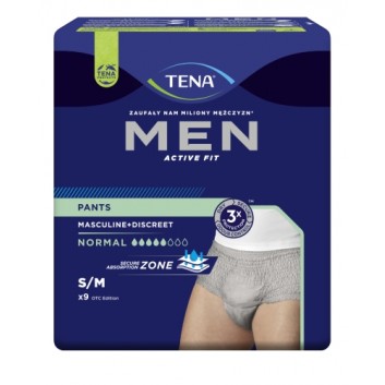Tena Men Pants Normal Grey majtki chłonne dla mężczyzn rozmiar S/M 9 sztuk